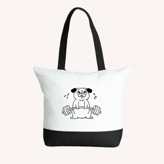 Pug Dog Bag - Large Zip Cotton Tote Bag